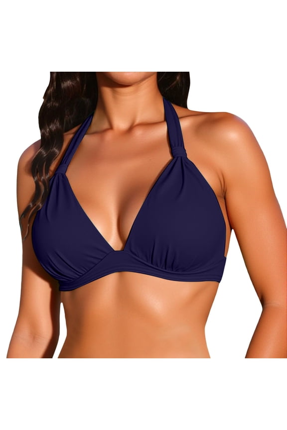 Women’S Push Up Bikini Top Criss Cross Underwire Solid Color Swimsuit Top For Women Blue XL
