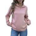 thumbnail image 1 of Women'S Quarter Zip Tunics Fall Winter Long Sleeve Pullover Ribbed Quilted V Neck Collared Outfits Loose Pink L, 1 of 9