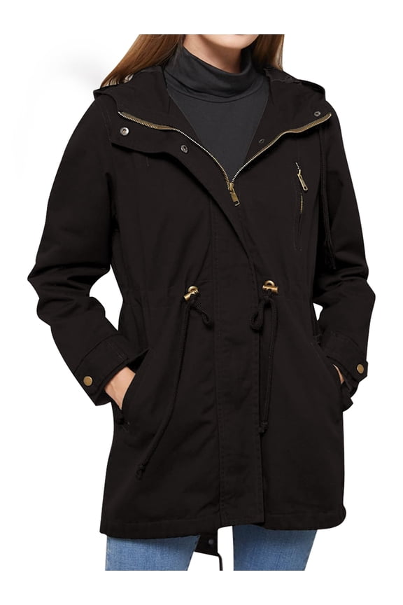 Women'S Rain Jacket Long Raincoat Hooded Drawstring Waist Windbreaker Waterproof Jackets with Pockets Black XXL