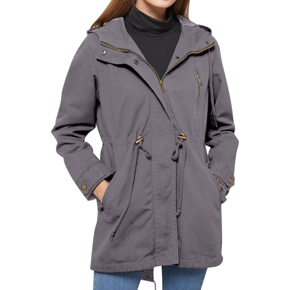 Women'S Rain Jacket Long Raincoat Hooded Drawstring Waist Windbreaker Waterproof Jackets with Pockets Grey XL