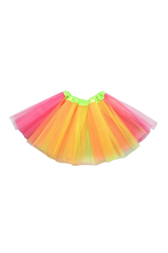 Women'S Rainbow Layered Tulle Tutu Skirt - Neon Ruffle Trim, Fluffy Elastic Waist Ballet Dance Costume For 80s Party, Birthday, Jazz, And Stage Performance