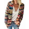 thumbnail image 1 of Women'S Rainbow Striped Cardigan Sweater Chunky Long Sleeve Multicolor Open Front Sweater Soft Outerwear Coats Red XL, 1 of 5