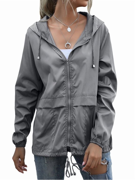 Women'S Raincoats Waterproof Windproof Adjustable Windbreaker Rain Jackets Hooded with Pockets Dark Gray M