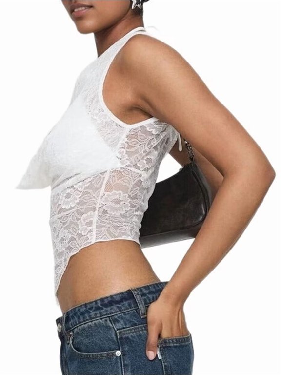 Women'S Rave Ripped Cowl Neck Halter Tops Tie Back Tops White S