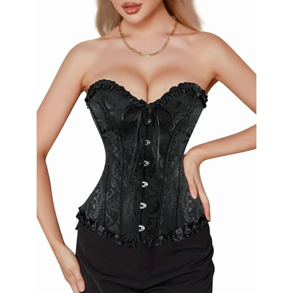 Women'S Renaissance Floral Lace-Up Shaper Corset Corset Fashion Sleeveless V-Neck Shapewear Black L