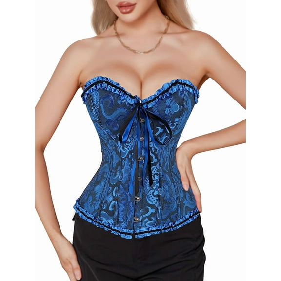 Women'S Renaissance Floral Lace-Up Shaper Corset Corset Fashion Sleeveless V-Neck Shapewear Blue 5XL