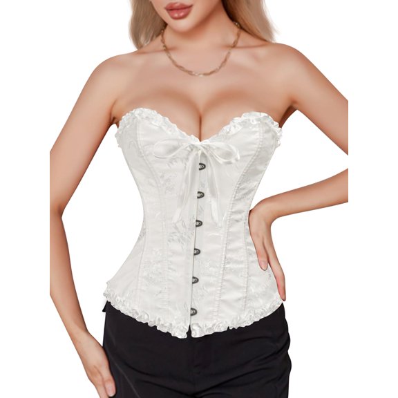 Women'S Renaissance Floral Lace-Up Shaper Corset Corset Fashion Sleeveless V-Neck Shapewear White S