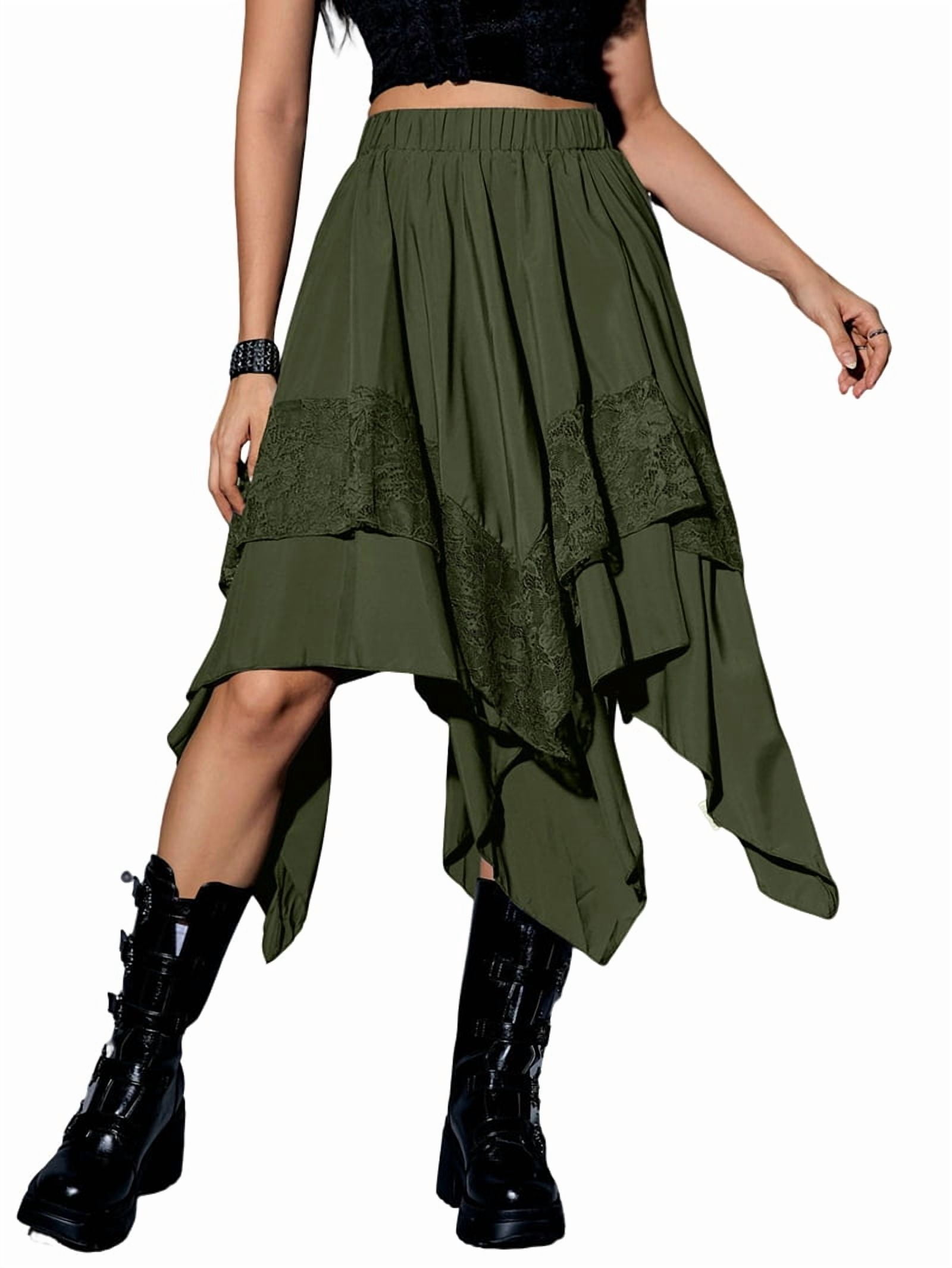 Women'S Renaissance Flowy Fairy Skirt Y2k Contrast Lace Layered