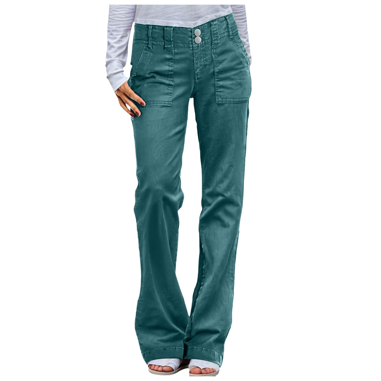 Capreze Women's Long Bootcut Jeans, Buttoned Casual Flare Capreze Women's Long Bootcut Jeans, Buttoned Casual Flare