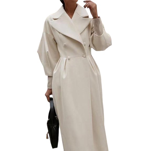 Women'S Retro Palace Style Wool Blend Coat Long Trench Coat with Lantern Sleeves Large Lapel White XXL