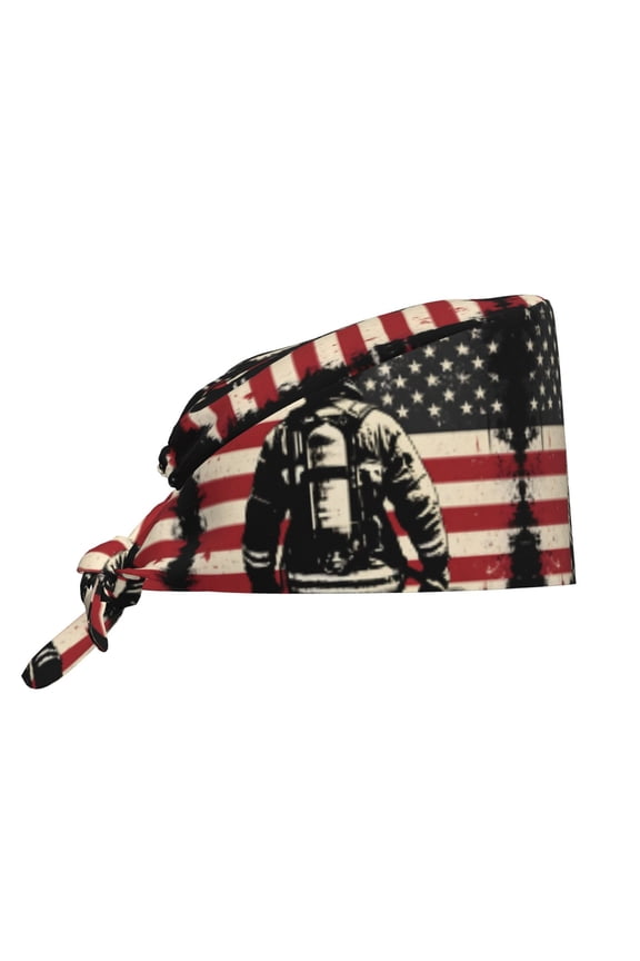 Women'S Retro Thin Red Firefighter Line Flag Double-Sided Printed Adjustable Working Cap