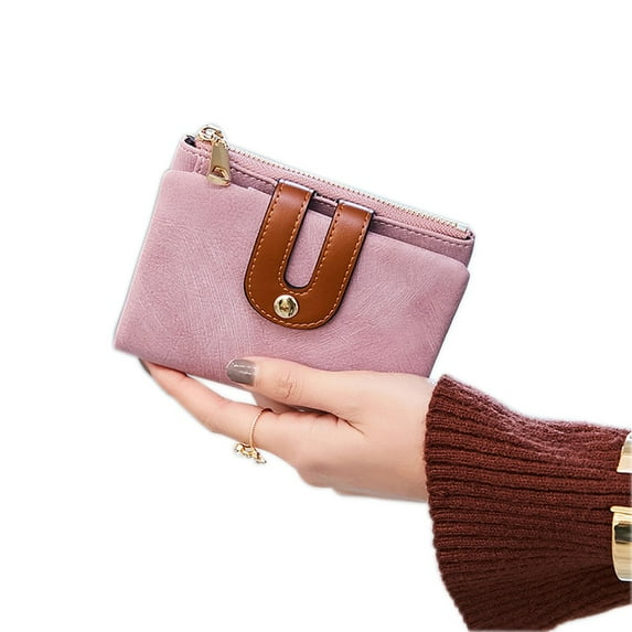 Women'S Rfid Small Bifold Leather Wallet Ladies Mini Zipper Coin Purse Id Card Pocket,Slim Compact Thin(Pink)