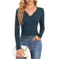 thumbnail image 1 of Women'S Ribbed Deep V-Neck Wrap Style Long Sleeve T-Shirt Casual Basic Stretch Top XXL, 1 of 7