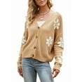 thumbnail image 1 of Women'S Ribbed Knit Cardigan, Pretty Daisy Button-Down Jacquard Knit Sweater Coat Camel S, 1 of 10