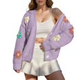 thumbnail image 1 of Women'S Ribbed Knit Cardigans Pretty Flowers Button Up Sweater Coat Long Sleeve Open Front Cropped Knitted Cardigan, 1 of 8