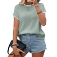 thumbnail image 1 of Women'S Ribbed Sweater Crew Neck Short Sleeve Loose Fit Knit Pullover Tops Bean Green M, 1 of 9