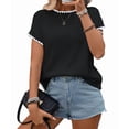 thumbnail image 1 of Women'S Ribbed Sweater Crew Neck Short Sleeve Loose Fit Knit Pullover Tops Black L, 1 of 9