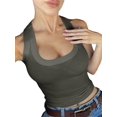 thumbnail image 1 of Women'S Ribbed Tank Tops Knit Halter Neck Sleeveless Fitted Summer Slim Basic Tee Shirts Army Green M, 1 of 7