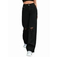 thumbnail image 1 of Women'S Ripped Jeans High Waisted Distressed Baggy Straight Wide Leg Pants Black L, 1 of 5