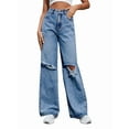 thumbnail image 1 of Women'S Ripped Jeans High Waisted Distressed Baggy Straight Wide Leg Pants Middle Blue S, 1 of 8