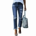 thumbnail image 1 of Women'S Ripped Jeans Straight Leg Distressed Boyfriend Denim Pants Dark Blue S, 1 of 8