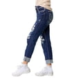 thumbnail image 1 of Women'S Ripped Mid Waisted Boyfriend Jeans Loose Fit Distressed Stretchy Denim Pants Dark Blue XL, 1 of 8