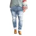thumbnail image 1 of Women'S Ripped Mid Waisted Boyfriend Jeans Loose Fit Distressed Stretchy Denim Pants Light Blue XXL, 1 of 6