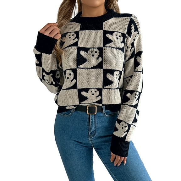 Women'S Round Neck Long Sleeve Sweater Loose Knitted Autumn and Winter Trend Fashion Casual Pullover Tops L