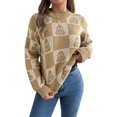 thumbnail image 1 of Women'S Round Neck Long Sleeve Sweater Loose Knitted Autumn and Winter Trend Fashion Casual Pullover Tops Khaki L, 1 of 9
