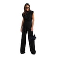 thumbnail image 1 of Women'S Round Neck Pleated Sleeveless Casual Suit,Sleeveless Crewneck Vest Wide Leg Pantsuit Business Sets with Pocket Black XL, 1 of 7