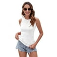 thumbnail image 1 of Womens Ladies Ribbed Thick Strap Racerback Tight Slim Fitted Sporty Workout Tank Tops White S, 1 of 9