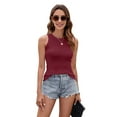 thumbnail image 1 of Women'S Round Neck Ribbed Slim Fit Vest Wine Red L, 1 of 9