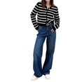 thumbnail image 1 of Women'S Round Neck Striped Cropped Knit Cardigan Black & White M, 1 of 7
