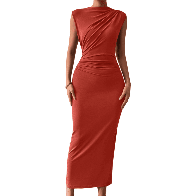 orange ruched bodycon dress Ruched Bodycon Dress in Orange