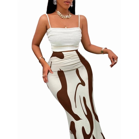 Women'S Ruched Bodycon Maxi Skirt High Waisted Fishtail Pencil Long Skirts Fall Brown XL