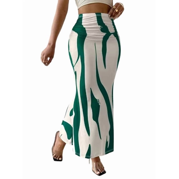 Women'S Ruched Bodycon Maxi Skirt High Waisted Fishtail Pencil Long Skirts Fall Green XL