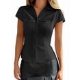 thumbnail image 1 of Women'S Ruched Button Up Blouses Collar V Neck Short Sleeve Work Shirts, 1 of 5