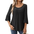 thumbnail image 1 of Women'S Ruffle 3/4 Sleeve Elegant Dressy Blouses Crew Neck Double Layers Mesh Tunic Tops Black XL, 1 of 7