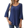 thumbnail image 1 of Women'S Ruffle 3/4 Sleeve Elegant Dressy Blouses Crew Neck Double Layers Mesh Tunic Tops Navy Blue S, 1 of 7