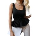 thumbnail image 1 of Women'S Ruffle Bubble Hem Tank Top Backless Sleeveless Patchwork Peplum Top Babydoll Shirts, 1 of 9