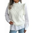 thumbnail image 1 of Women'S Ruffle Cute Sweater Vest Sleeveless Round Neck Summer Knit Pullover Tank Tops White S, 1 of 8