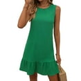 thumbnail image 1 of Women'S Ruffle Hem Sleeveless Tank Dress Round Neck Casual Smock Summer Mini Dresses Green S, 1 of 9