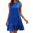 thumbnail image 1 of Women'S Ruffle Hem Sleeveless Tank Dress Round Neck Casual Smock Summer Mini Dresses Royal Blue M, 1 of 6