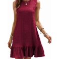 thumbnail image 1 of Women'S Ruffle Hem Sleeveless Tank Dress Round Neck Casual Smock Summer Mini Dresses Wine Red S, 1 of 6