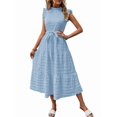 thumbnail image 1 of Women'S Ruffle Sleeve Stand Collar Maxi Dress A-Line Hem Ruffled Summer Casual Belted Dress Light Blue S, 1 of 8