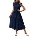 thumbnail image 1 of Women'S Ruffle Sleeve Stand Collar Maxi Dress A-Line Hem Ruffled Summer Casual Belted Dress Navy Blue XL, 1 of 8