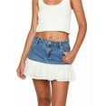 thumbnail image 1 of Women'S Ruffle Tiered Denim Mini Skirt Raw Trim A Line Short Jean Skirts Blue L, 1 of 8