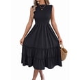 thumbnail image 1 of Women'S Ruffle Trim Flutter Sleeve Midi Dress Pleated Crew Neck Tiered Smocked Flowy Dresses, 1 of 9