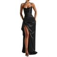 thumbnail image 1 of Women'S Ruffled Satin Spaghetti Strap Ball Gown Bridesmaid Dress Long Black XL, 1 of 6