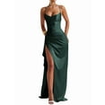 thumbnail image 1 of Women'S Ruffled Satin Spaghetti Strap Ball Gown Bridesmaid Dress Long Dark Green XL, 1 of 6